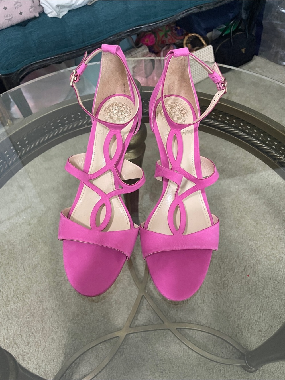 Vince Camuto Fuchsia Strappy Ankle-Heel Sandals